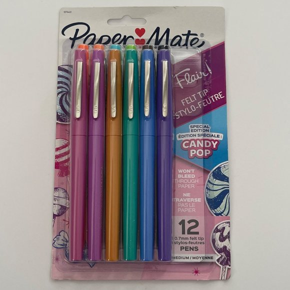 Paper Mate Flair Felt Tip Pens, Special Edition Candy Pop Pack 12 Colors NEW - Picture 1 of 4